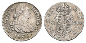 CARLOS IV. 1/2 real. 1803. Madrid. FA. AR 1,44 g. 13,7 mm. VI-227. MBC+.