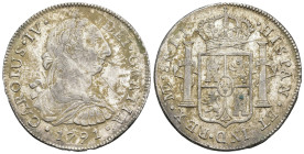CARLOS IV. 8 reales. 1791. Lima. IJ. AR 27 g. 39,6 mm. VI-753. Finas rayas en anv. y punto de óxido en rev.