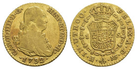 CARLOS IV. Escudo. 1792. Madrid. MF. AU 3,35 g. 17 mm. VI-907. MBC-/MBC+.