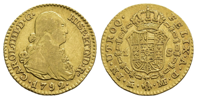 CARLOS IV. Escudo. 1792. Madrid. MF. AU 3,36 g. 17,6 mm. VI-907. MBC.