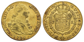 CARLOS IV. 2 escudos. 1798. Madrid. MF. AU 6,71 g. 21,9 mm. VI-1047. MBC+/MBC.