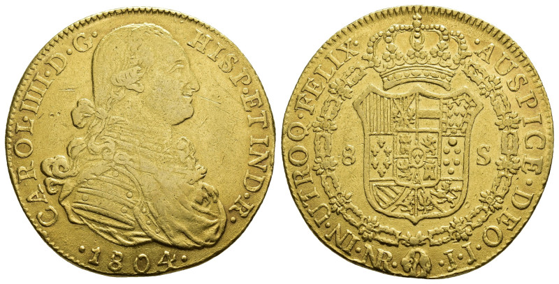 CARLOS IV. 8 escudos. 1804. Nuevo Reino. JJ. AU 26,83 g. 35,3 mm. VI-1362. Rayit...