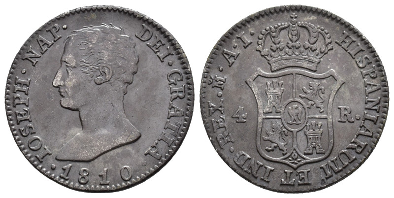 JOSÉ I BONAPARTE. 4 reales. 1810. Madrid. AI. AR 5,93 g. 26,3 mm. VI-13. Pátina ...