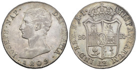 JOSÉ I BONAPARTE. 20 reales. 1809. Madrid. AI. AR 27,08 g. 39,6 mm. VI-30. EBC-/MBC+.