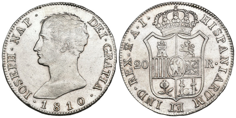 JOSÉ I BONAPARTE. 20 reales. 1810. Madrid. AI. AR 27,07 g. 39,5 mm. VI-31. EBC.