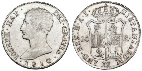 JOSÉ I BONAPARTE. 20 reales. 1810. Madrid. AI. AR 27,07 g. 39,5 mm. VI-31. EBC.