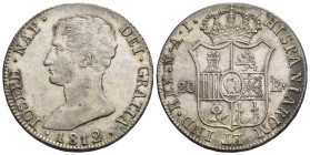 JOSÉ I BONAPARTE. 20 reales. 1812. Madrid. AI. AR 26,88 g. 39,4 mm. VI-35. Pequeñas marcas. EBC-/MBC+.