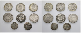 FERNANDO VII. Lote de 8 piezas: 1 real (2) y 2 reales (6) de 1726 a 1833. BC+/MBC.