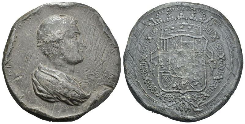 FERNANDO VII. Sello pendiente en plomo. A/ FERDIN. VII . D.G. HISPANIARUM. REX. ...