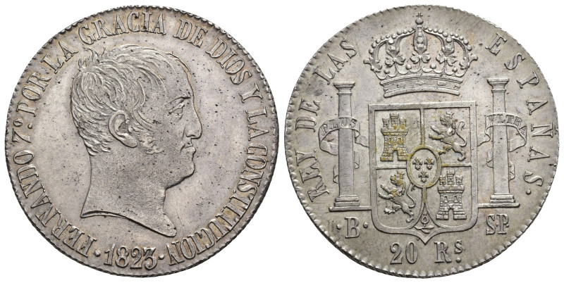 FERNANDO VII. 20 reales. 1823. Barcelona. SP. AR 27,01 g. 37,6 mm. VI-948. EBC. ...