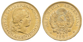 MONEDA EXTRANJERA. ARGENTINA. 1 argentino. 1887. AU 8,05 g. 22,1 mm. KM-31. EBC-.