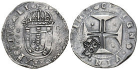 MONEDA EXTRANJERA. BRASIL. Alfonso VI. . Resello 500 reis sobre 400 reis de Juan IV. AR 21,39 g. 37,8 mm. KM-36; Go-44.01. Vanos. Pátina gris. MBC+.