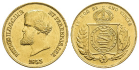 MONEDA EXTRANJERA. BRASIL. Pedro II. 10000 reis. 1853. AU 8,97 g. 22,7 mm. KM-467. Pequeñas marcas. EBC/EBC+.