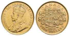 MONEDA EXTRANJERA. CANADÁ. Jorge V. 5 dólares. 1912. AU 8,36 g. 21,5 mm. KM-26. Pequeñas marcas. EBC/EBC+.