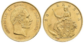 MONEDA EXTRANJERA. DINAMARCA. Cristian IX. 20 kroner. 1873. CS. AU 8,97 g. 22,9 mm. KM-791.1. SC.