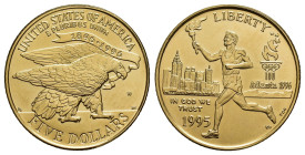 MONEDA EXTRANJERA. ESTADOS UNIDOS DE AMÉRICA. 5 dólares. 1995. W. Juegos Olímpicos. Corredor con antorcha. AU 8,35 g. 21,5 mm. KM-261. SC.