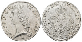MONEDA EXTRANJERA. FRANCIA. Luis XV. Ecu. 1756. Toulouse. M. AR 29,18 g. 42 mm. Gadoury-322. Rayitas de ajuste en rev. R.B.O. MBC+.