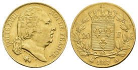 MONEDA EXTRANJERA. FRANCIA. Luis XVIII. 20 francos. 1817. A. AU 6,41 g. 21 mm. KM-712.1. MBC+.