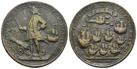 MONEDA EXTRANJERA. GRAN BRETAÑA. Medalla. 1739. Almirante Vernon. Toma de Portobello. AE 16,19 g. 40,1 mm. Erosiones en anv. MBC-/MBC.