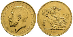 MONEDA EXTRANJERA. GRAN BRETAÑA. Jorge V. 5 libras. 1911. Londres. AU 39,98 g. 35,7 mm. FR-402; KM-822. Prueba.