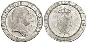 MONEDA EXTRANJERA. ITALIA Y ESTADOS ITALIANOS. NÁPOLES Y SICILIA. Fernando IV. 120 grana. 1805. LD. AR 27,65 g. 38,4 mm. KM-99.3; MIR-423. Acuñación a...