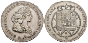 MONEDA EXTRANJERA. ITALIA Y ESTADOS ITALIANOS. TOSCANA. Carlos Luis y Maria Luisa. 10 liras. 1803. AR 39,39 g. 44,8 mm. C-49.1. Rayita en anv. EBC-.
