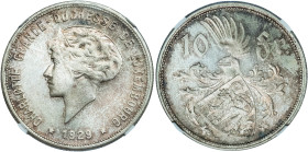 MONEDA EXTRANJERA. LUXEMBURGO. Carlota. 10 francos. 1929. AR. KM-39. Encapsulada. NGC-MS 65. SC.