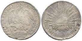 MONEDA EXTRANJERA. MÉXICO. 8 reales. 1835. Zacatecas. OM. AR 27,42 g. 37,4 mm. KM-377.13. Porosidades y acuñación floja. MBC/MBC+.