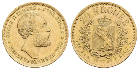 MONEDA EXTRANJERA. NORUEGA. Óscar II. 20 kroner. 1902. AU 8,96 g. 23,1 mm. KM-355 EBC.
