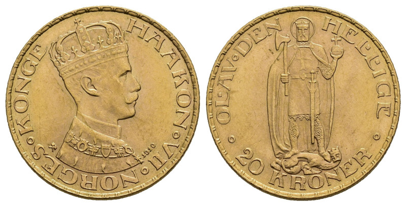 MONEDA EXTRANJERA. NORUEGA. Haakon VII. 20 kroner. 1910. AU 8,98 g. 23 mm. KM-37...
