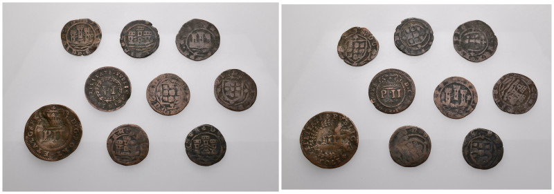 MONEDA EXTRANJERA. PORTUGAL. Lote de 9 monedas de cobre. Ss. XVI-XVIII. BC/MBC-.