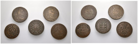 MONEDA EXTRANJERA. PORTUGAL. Lote de 5 piezas: 10 reis, 40 reis -1764 y 1833- y 40 reis Azores 1843.MBC-/MBC+.