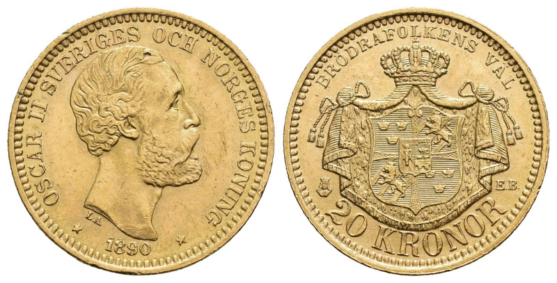 MONEDA EXTRANJERA. SUECIA. Óscar II. 20 kroner. 1890. EB. AU 8,96 g. 22,9 mm. KM...