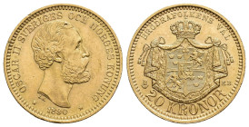 MONEDA EXTRANJERA. SUECIA. Óscar II. 20 kroner. 1890. EB. AU 8,96 g. 22,9 mm. KM-748. R.B.O. EBC-/EBC.