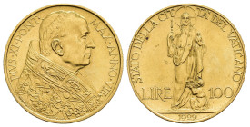 MONEDA EXTRANJERA. VATICANO. Pío XI. 100 liras. 1929/VIII. AU 8,8 g. 23,6 mm. KM-9. EBC+. Escasa.