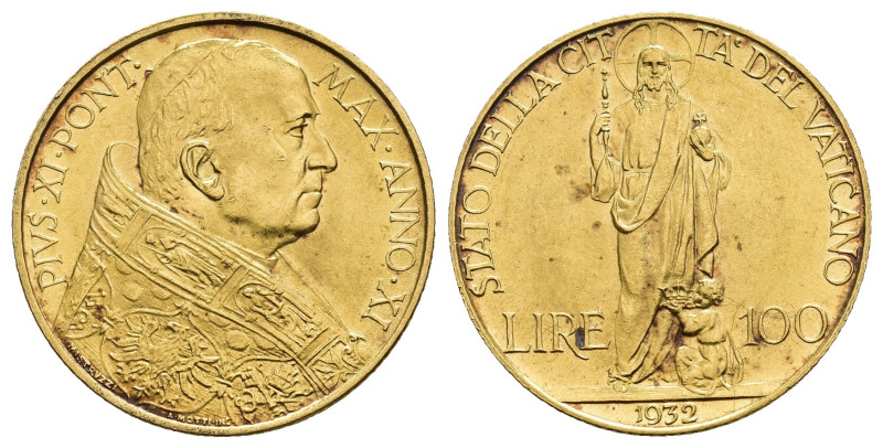 MONEDA EXTRANJERA. VATICANO. Pío XI. 100 liras. 1932/XI. AU 8,81 g. 23,7 mm. KM-...