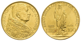MONEDA EXTRANJERA. VATICANO. Pío XI. 100 liras. 1933-1934. Jubileo. AU 8,79 g. 23,6 mm. KM-19. EBC+.