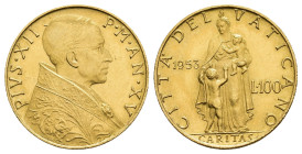 MONEDA EXTRANJERA. VATICANO. Pío XII. 100 liras. 1953/XV. AU 5,2 g. 20,8 mm. KM-53.1. EBC+.