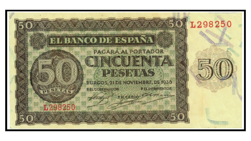 BILLETES. BANCO DE ESPAÑA. 50 pesetas, 21 de noviembre de 1936. Burgos, serie L....