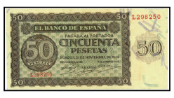 BILLETES. BANCO DE ESPAÑA. 50 pesetas, 21 de noviembre de 1936. Burgos, serie L. ED-D19a. Ligera doblez. EBC.