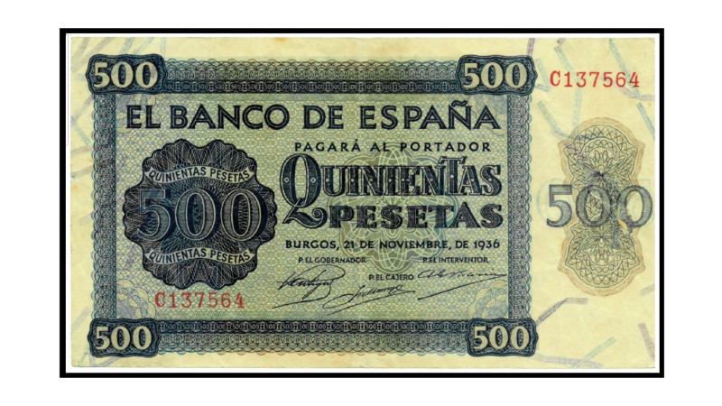 BILLETES. BANCO DE ESPAÑA. 500 pesetas, 21 de noviembre de 1936. Burgos, serie C...