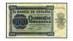 BILLETES. BANCO DE ESPAÑA. 500 pesetas, 21 de noviembre de 1936. Burgos, serie C. ED-D23a. Doblado. MBC.
