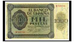 BILLETES. BANCO DE ESPAÑA. 1000 pesetas, 21 de noviembre de 1936, Burgos. Serie B. ED-D24a. Doblado. MBC.