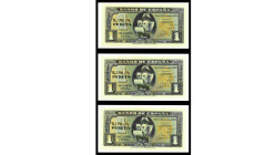 BILLETES. BANCO DE ESPAÑA. Lote de 3 billetes correlativos, 4 de septiembre de 1940, Madrid. Serie F. ED-D43a. SC.