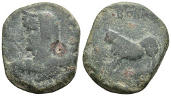 HISPANIA ANTIGUA. BORA. Unidad. A/ Cabeza femenina velada y con cetro a izq. R/ Toro a izq., encima BORA. AE 21,29 g. 33,7 mm. I-289; ACIP2309. Pátina...