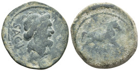 HISPANIA ANTIGUA. SACILI. Unidad. A/ Cabeza masculina con tocado de vides; SACILI. R/ Caballo al paso a der., en exergo ¿ley. púnica? AE 21,27 g. 34,3...