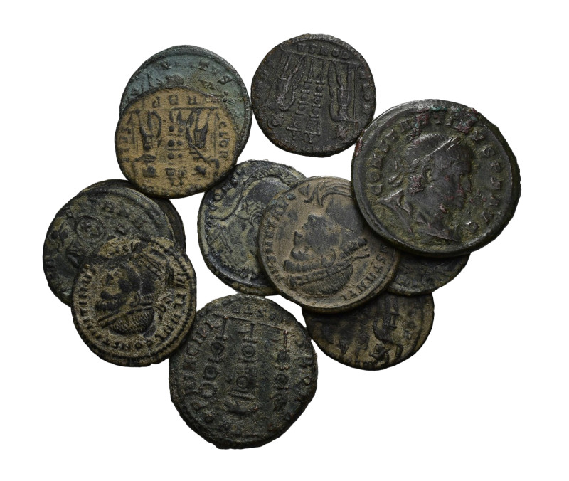 IMPERIO ROMANO. Lote de 12 follis, módulos mediano y pequeño. BC+/MBC+.