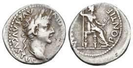 IMPERIO ROMANO. TIBERIO. Denario. Lugdunum (14-37 d.C.). A/ Cabeza laureada a der.; TI CAESAR DIVI AVG F AVGVSTVS. R/ Livia entronizada a der.; trono ...
