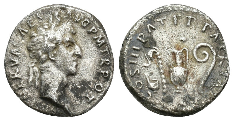 IMPERIO ROMANO. NERVA. Denario. Roma (97 d.C.). A/ Cabeza laureada a der.; IMP N...