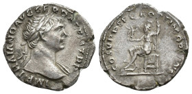 IMPERIO ROMANO. TRAJANO. Denario. Roma (103-111). A/ Cabeza laureada y drapeada al hombro a der.; IMP TRAIANO AVG GER DAC P M TR P. R/ Roma sentada a ...